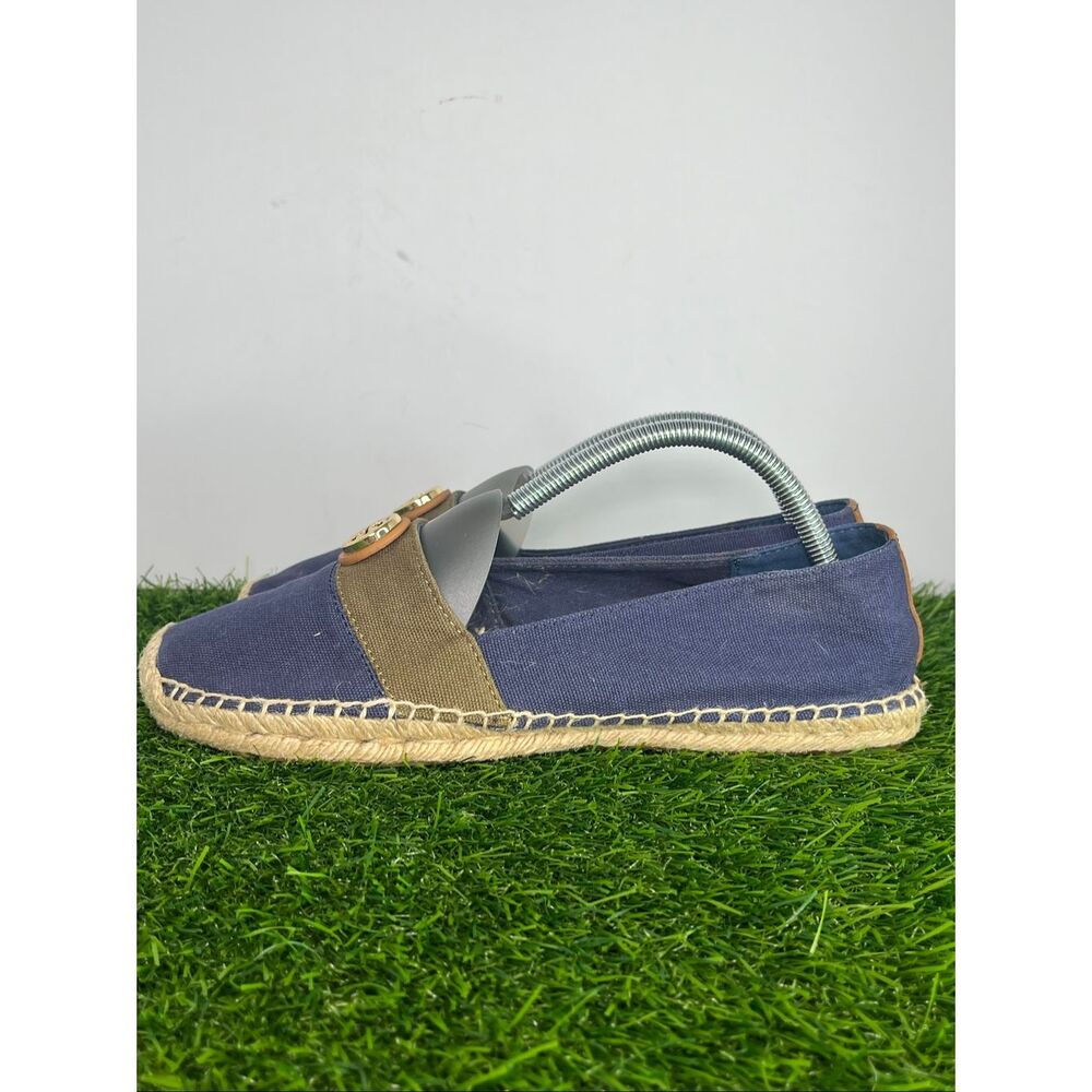 Tory Burch Women’s Blue Canvas Espadrille Flats Slip On Shoes Size 10
